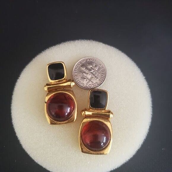 Joan Rivers Gold Tone Celloid & Enamel Hinged Dangle Pierced Earrings Signed VTG - Picture 6 of 6